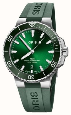 ORIS Aquis 日期自动腕表（41.5 毫米）绿色表盘/绿色橡胶表带 01 733 7787 4157-07 4 22 37FC