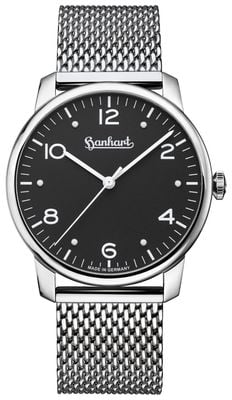 Hanhart パイオニア シルバ（38.5mm）ブラックダイヤル / ミラネーゼメッシュ ステンレススチールブレスレット 782.210-9428