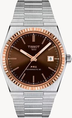 Tissot PRX Powermatic 80 - 18K Rose Gold Bezel (40mm) Brown Dial / Stainless Steel Bracelet T9314074129100