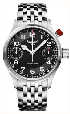 Hanhart Cronografo automatico Pioneer monoscope (45 mm) quadrante nero / bracciale in acciaio inossidabile 732.210-6428