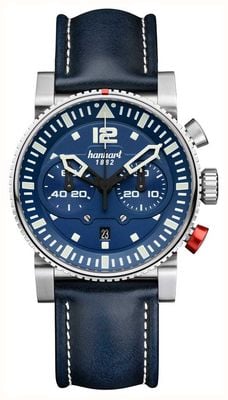 Hanhart Chronographe automatique Primus Pilot (44 mm), cadran bleu / bracelet en cuir bleu - m 740.270-0320