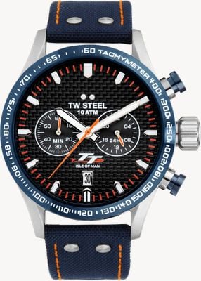 TW Steel マン島TT特別版(45mm)カーボンダイアル/ダークブルーキャンバスストラップウォッチ VS128