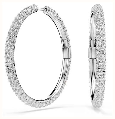 Swarovski Dextera hoop earrings, Round cut, White, Rhodium plated 5754156