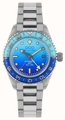 Out Of Order Bomba blu automático gmt (40 mm) mostrador azul / pulseira em aço inoxidável ultra escovado OOO.001-25.BB.BAND.SS