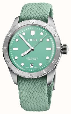 ORIS Автоматические часы Divers Sixty Five Cotton Candy (38 мм) с зеленым циферблатом и ремешком из переработанного текстиля 01 733 7771 4057-07 3 19 03S