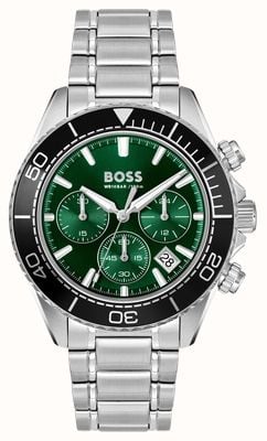 BOSS Sealiner kwarcowy chronograf (44 mm) z zieloną tarczą / bransoletą ze stali nierdzewnej 1514321
