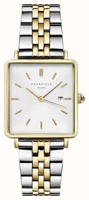 Rosefield Cadran blanc Boxy (26 mm) / bracelet en maille d'acier inoxydable bicolore QVSGD-Q013