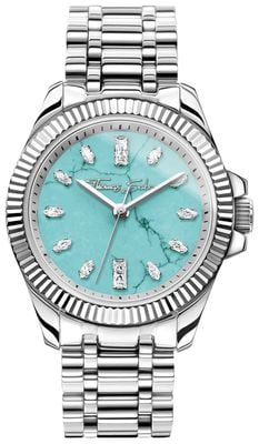 Thomas Sabo Divine Crystal (33 mm) Zifferblatt mit türkisfarbenem Imitationszifferblatt / Edelstahlarmband WA0435-201-209-33
