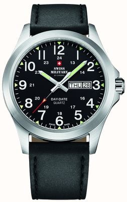 Swiss Military by Chrono Reloj para hombre con fecha y día (42 mm), esfera negra y correa de piel negra. SMP36040.15