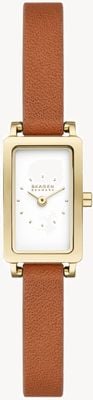 Skagen Women's Hagen Micro (30mm) White Rectangular Dial / Brown Leather Strap SKW3149