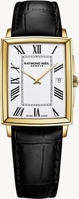 Raymond Weil Reloj cuadrado de cuarzo Toccata (29 mm), esfera blanca y correa de piel negra. 5425-PC-00300