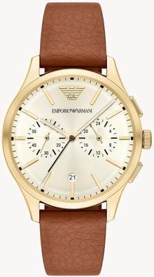 Emporio Armani Chronographe à quartz (42 mm), cadran crème / bracelet en cuir marron AR11714