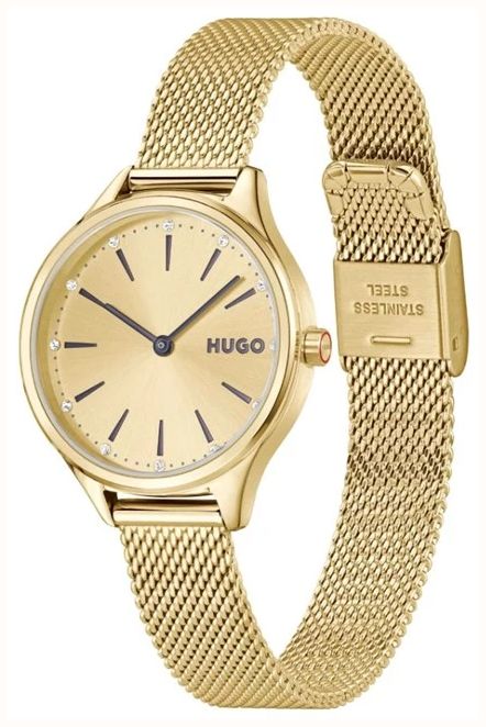 HUGO Gold Glossy Gold Dial Mesh Bracelet 1540188 - vista alternativa 2