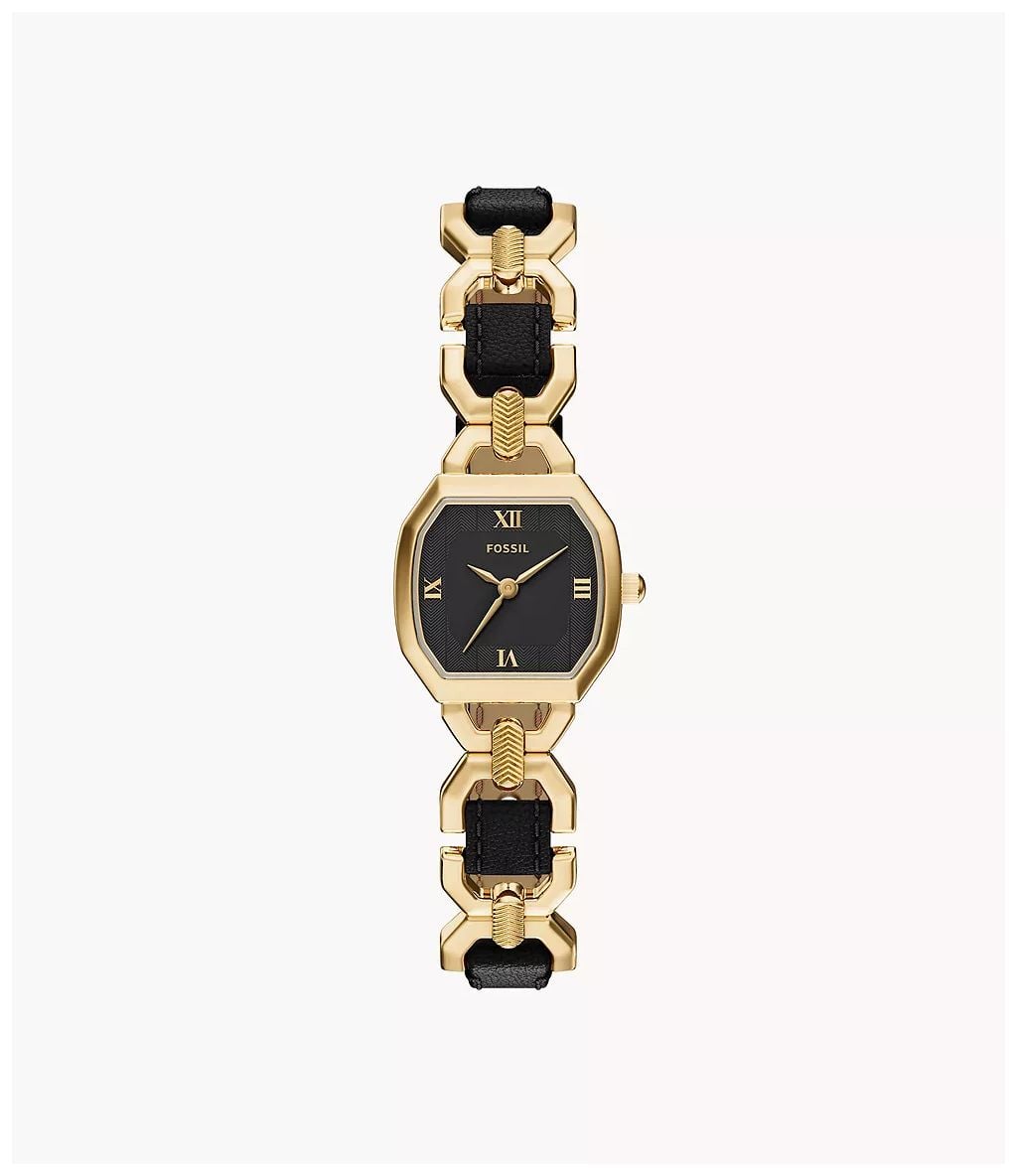 Fossil Harlow 22mm trois aiguilles cuir noir et acier montre