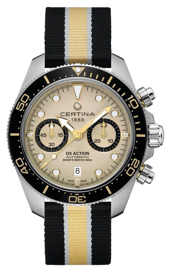 Certina Ds action diver chrono (44,6 mm) cadran beige / montre
