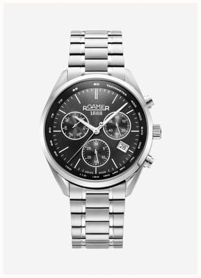 Roamer Reloj pro crono para hombre (42 mm) con esfera negra y brazalete de acero inoxidable 993819 41 85 20