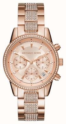 Michael Kors Женские часы Ritz из розового золота с хронографом и кристаллами MK6485