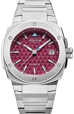 Alpina Alpiner Extreme Solámetro (37,5 mm), esfera con patrón triangular burdeos y brazalete de acero inoxidable AL-140BRG3AE6B