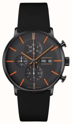 Junghans Forme un chronoscope (43mm) cadran noir & orange / bracelet cuir noir 27/4370.03