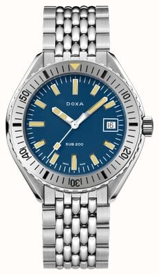 DOXA Sub 200 Caribbean (42 mm) iconische donkerblauwe wijzerplaat / roestvrijstalen armband met rijstkorrelmotief 796.10.201.10
