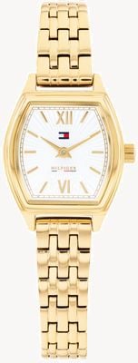 Tommy Hilfiger Reloj Norah de dos manecillas de cuarzo (21,5 mm), esfera blanca y brazalete de acero inoxidable con recubrimiento PVD dorado. 1782870