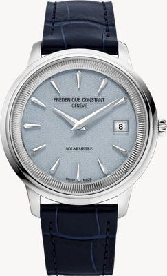 Frederique Constant Zegarek Classics moneta solarmetre (39mm) ze strukturowaną jasnoniebieskąą tarczą / niebieskim skórzanym paskiem FC-120LB3S6