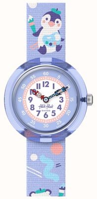 Flik Flak Arty Animals (31,85 mm) weißes und violettes Zifferblatt / violettes Armband mit Tiermuster FBNP246
