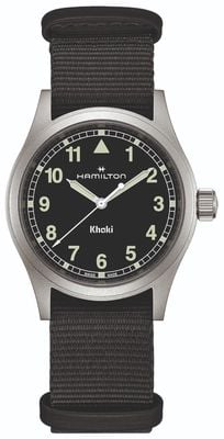 Hamilton Khaki Field Quartz (38 mm) quadrante nero / cinturino in tessuto nero H69401430
