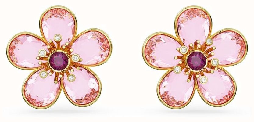 Swarovski Florere Stud Earrings | Gold-Tone Plated | Pink Crystals 5656635