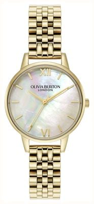 Olivia Burton Esfera clásica (30 mm) de nácar / brazalete de acero inoxidable con revestimiento PVD dorado 24000169