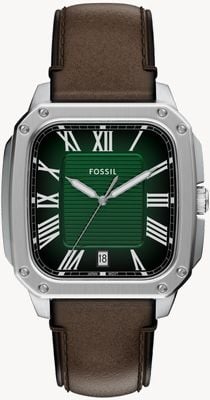Fossil Crosby masculino (42 mm) com mostrador verde texturizado / pulseira de couro marrom FS6150