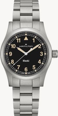 Hamilton Quartzo de campo cáqui (38 mm) mostrador preto / pulseira de aço inoxidável H69401131
