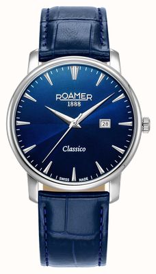 Roamer Montre homme Classico à quartz (40 mm) cadran bleu / bracelet en cuir bleu 971856 41 45 05