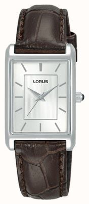 Lorus Mostrador retangular de quartzo (22 mm) branco sunray / couro marrom RG289VX9