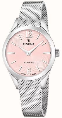 Festina Swiss Made Grace Quartz (32mm) Pink Sunray Dial / Stainless Steel Mesh Bracelet F20076/2