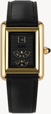 Out Of Order Montre Forma venti automatique à saut d'heure aurum noir (30,5mm) cadran noir guilloché / bracelet cuir noir F20BLK.850