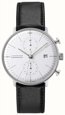 Junghans マックスビル クロノスコープ (40mm) ホワイト文字盤 / ブラックレザーストラップ 27/4600.02