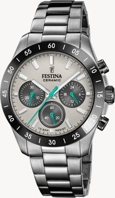 Festina Keramische chronograaf (39 mm) grijze wijzerplaat / roestvrijstalen band F20703/1