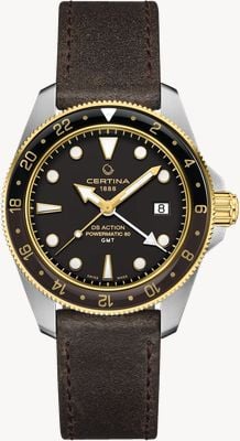 Certina DS Action GMT Powermatic 80 (41mm) Black Dial / Brown Leather Strap C0329292605100