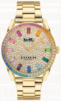 Coach Preston feminino | pulseira de aço banhado a ouro | mostrador de cristal 14503657