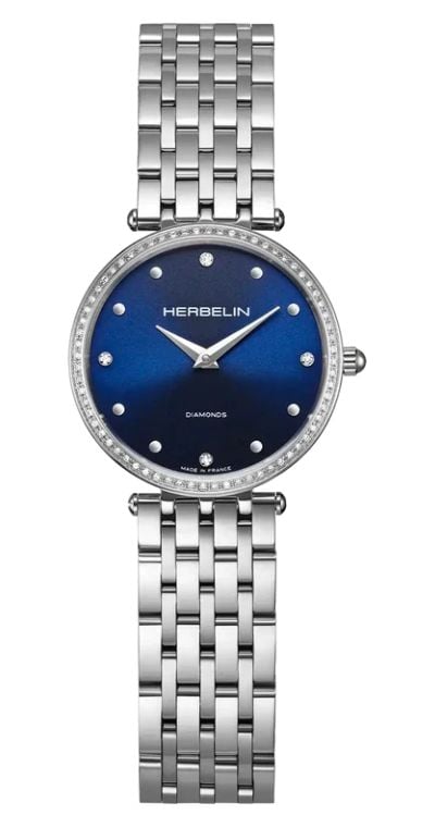 Herbelin Epsilon Diamond Quartz 28mm Blue Sunray Dial  Watch