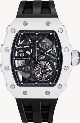 TSAR BOMBA Elemental Series Ceramic Automatic (43.5mm) Black Skeleton Dial / Black FKM Rubber Strap TB8209C-03