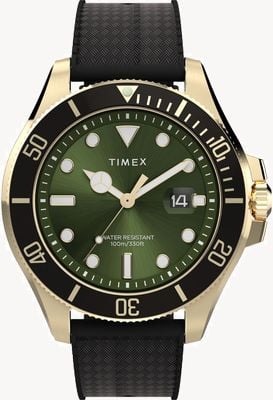Timex Harborside 海岸（44mm）绿色太阳纹表盘/黑色合成橡胶表带 TW2Y05300