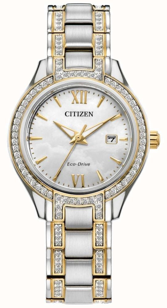 Citizen Women's Eco-Drive Silhouette Crystal Mother of Pearl Dial Two-Tone  Stainless Steel Bracelet FE1234-50D