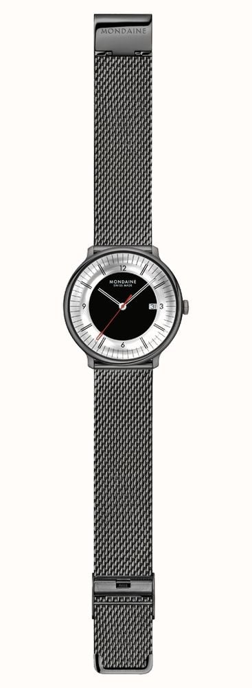 Mondaine Doppio Mirror Limited Edition (41mm) Mirror & Black Dial / Black Stainless Steel Mesh Bracelet Watch MLE.41280.SM - alternate view 2
