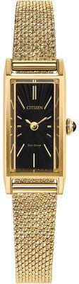 Citizen エコ・ドライブ fio (14x30mm) ブラックダイヤル / ゴールドPVDステンレススチールメッシュブレスレット eg7120-51a EG7128-59E