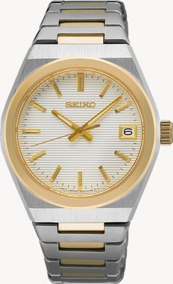Seiko Klassisches 6n42 Quarz (34 mm) weißes Zifferblatt / zweifarbiges Edelstahlarmband SUR578P1