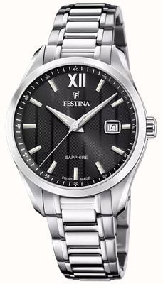 Festina Швейцарский классический кварцевый резонатор (37,5 мм), черный циферблат / браслет из нержавеющей стали F20026/4