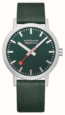 Mondaine Klassiek horloge met een bosgroene stoffen band van 40 mm A660.30360.60SBF