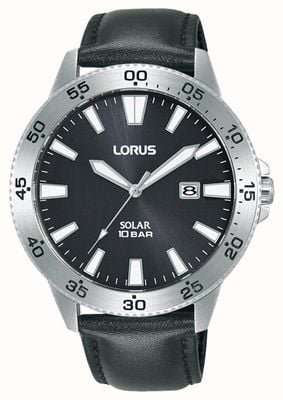Lorus 运动太阳能 100m（43mm）黑色太阳纹表盘/黑色皮革 RX347AX9